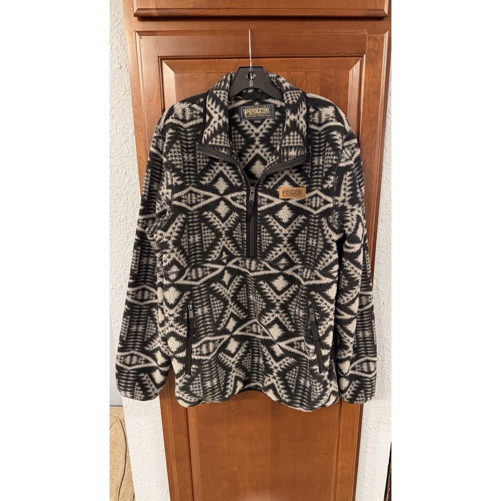 Pendleton BLACK/SILVER GRAY GEOMETRIC Half-Zip Sherpa Fleece Jacket Men's Medium